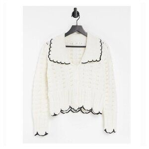 Mango White Cardigan with Black Trim